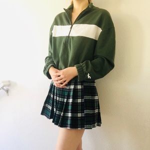 Hollister Green and White Zip Up Crop Top